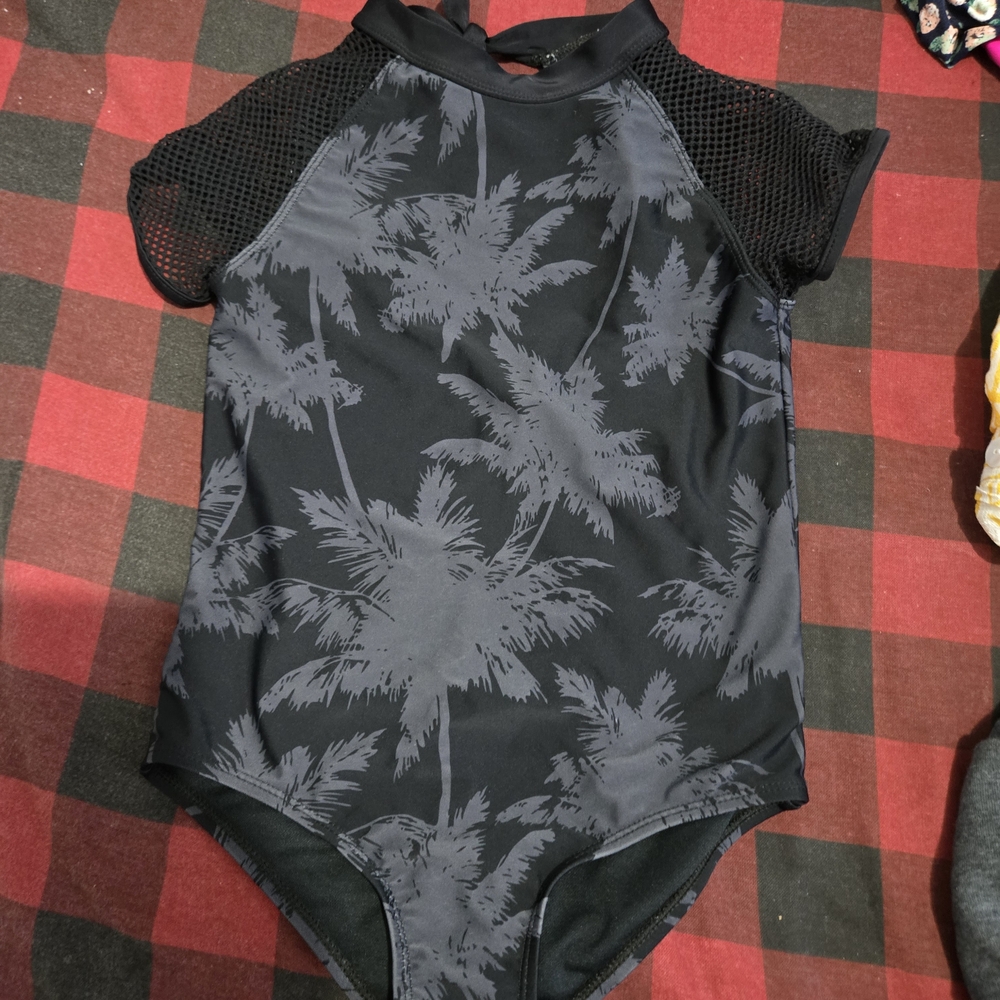 Limited Too Black Palm Print Kids Swim One Piece